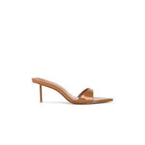 FEMME LA Marseille Mule in Tobacco mid heel brown shiny open toe pumps